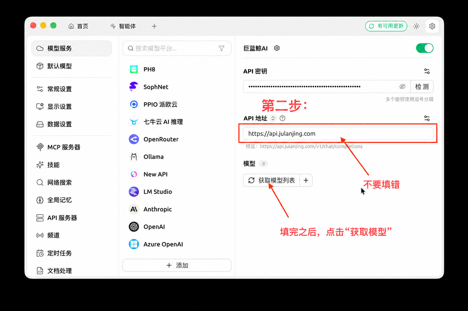 填写 API Key